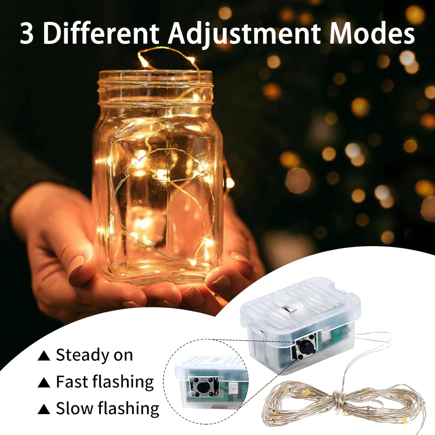 24 Pack Yellow Fairy Lights 7Ft 20 LED Twinkle String Lights 3 Modes Battery Operated Waterproof Firefly Starry for Mason Jar Party Wedding Christmas Valentines Day Table Centerpieces