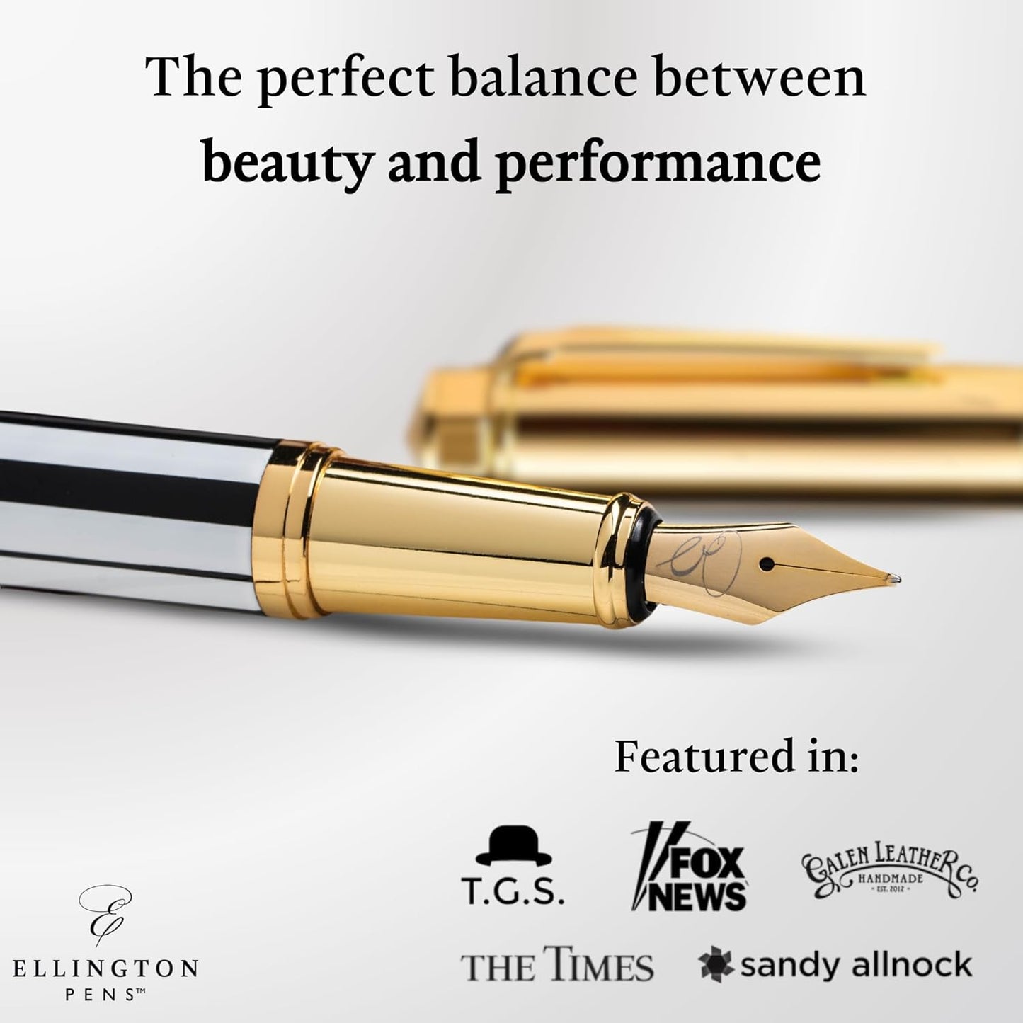 Ellington Pens Luxury Fountain Pen Set- Fountain Pens for Writing - Smooth Fine Nib - Includes Refillable Ink Converter, 3 Ink Cartridges [Black & Blue], Gift Box - Elegant Calligraphy