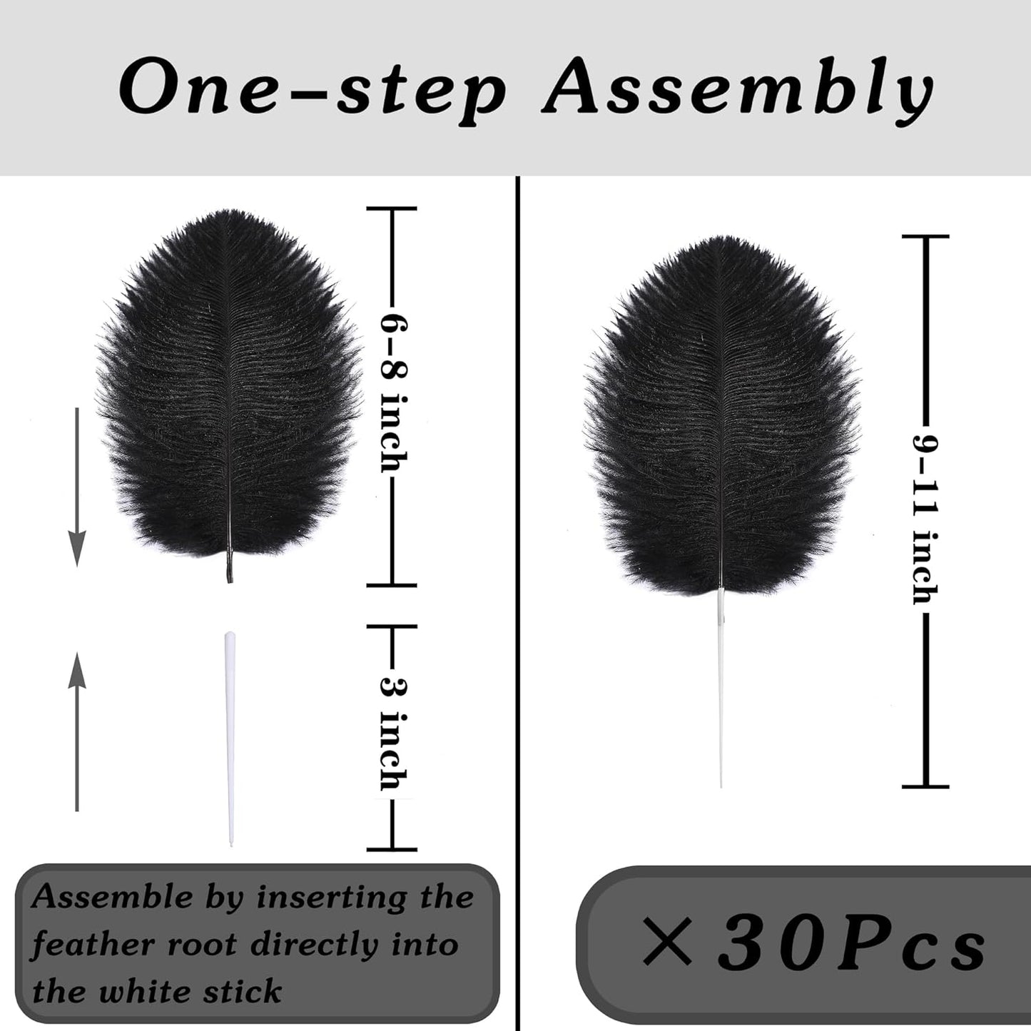 SOGUGOM Black Craft Ostrich Feathers - 30PCS 6-8 inch Ostrich Feathers Kit for Centerpieces, Kindergarten Crafts, Dream Catchers and DIY Projects(Black)