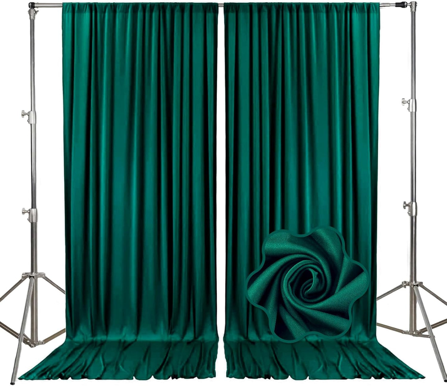 10ft x 10ft Lake Green Backdrop Curtains for Parties, Fabric Satin Background Curtain with Rod Pockets for Weddings, Birthday, Baby Shower, Photography, Graduation Party Backdrop Drapes, 2 Panels