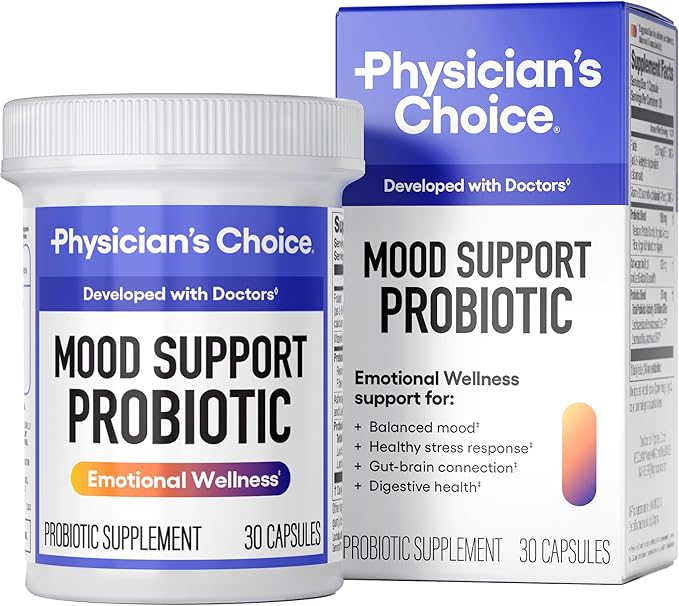 Physician's CHOICE Mood Support Probiotic - Supports a Balanced Mood, Healthy Stress Response & Digestive Health with Prebiotics, Ashwagandha, Vitamin B12, Folate - for Men & Women - 30ct