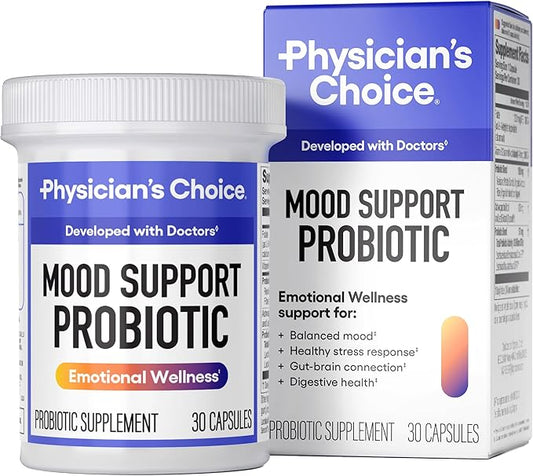 Physician's CHOICE Mood Support Probiotic - Supports a Balanced Mood, Healthy Stress Response & Digestive Health with Prebiotics, Ashwagandha, Vitamin B12, Folate - for Men & Women - 30ct