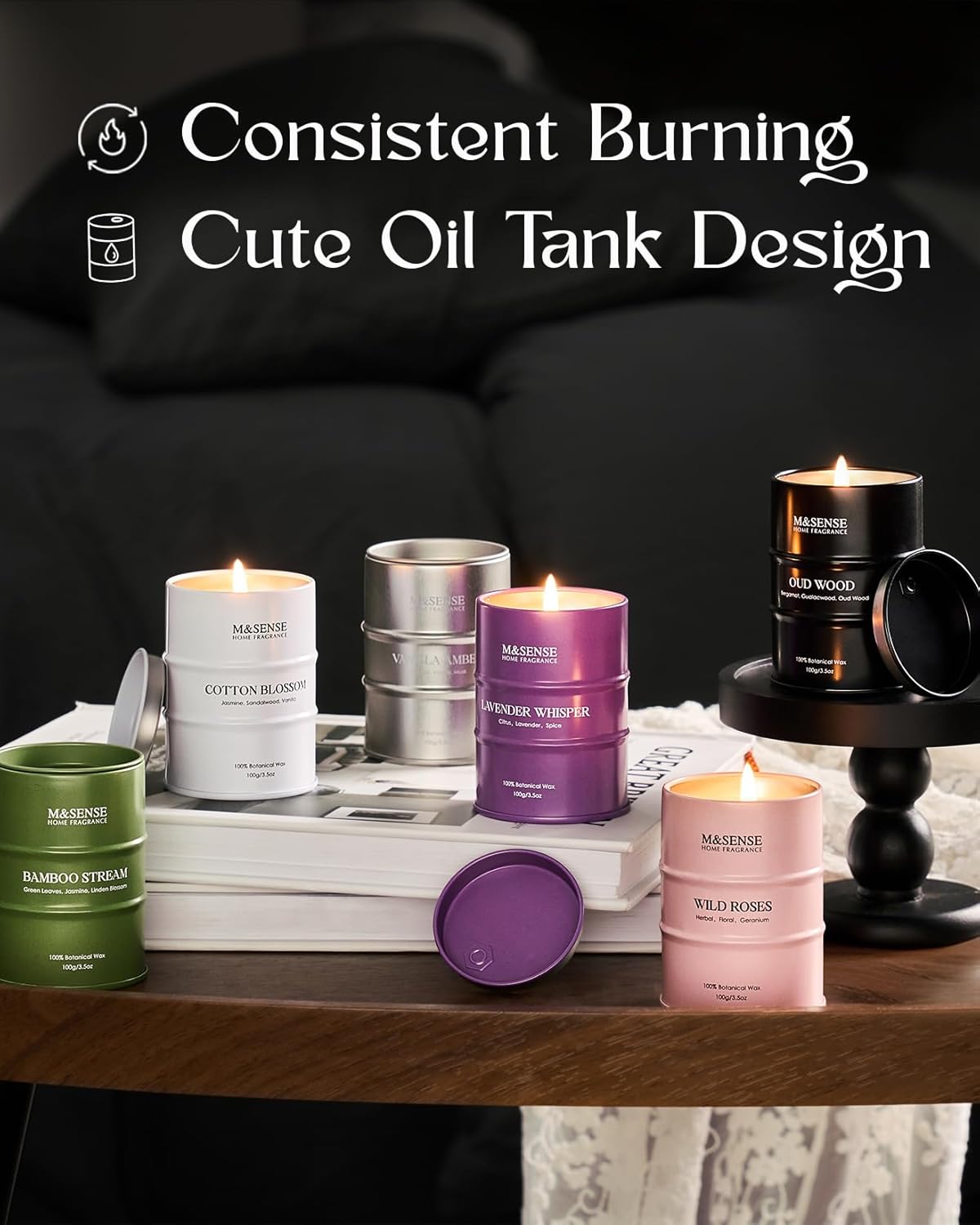 Fall Candle Gift Set | Mini Scented Candles Set | 6 Pack Candles for Home Scented,Oud Wood,Cotton Blossom,Vanilla Amber,Bamboo Rose Lavender Candle,Gift Set for Women and Men,Soy Wax 21 oz 105 Hour