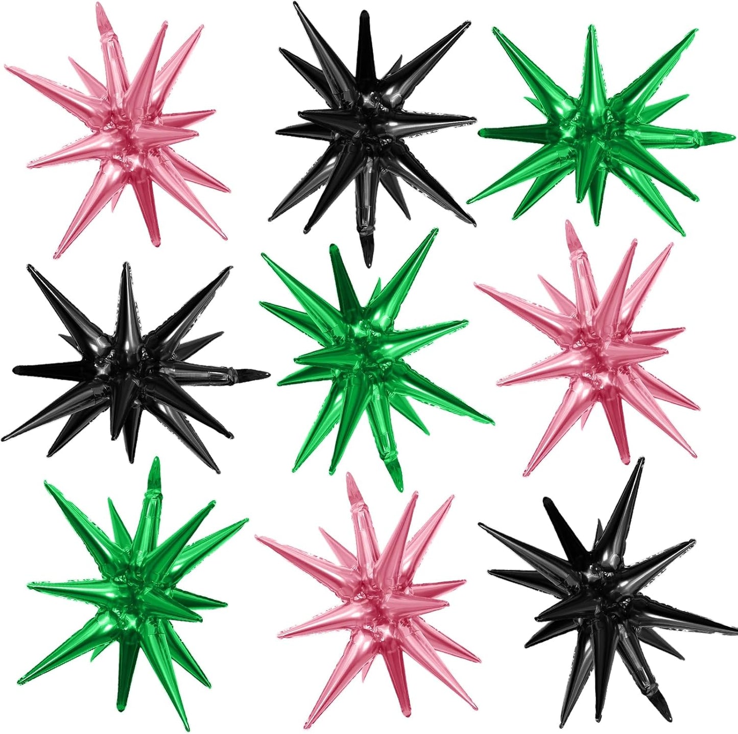 Pink Green Black Star Balloons,9Pcs 22Inch Pink Green Explosion Spike Cone Helium Polyester Film Star Foil Balloons for Witch Birthday Anniversary Disco Party Decorations