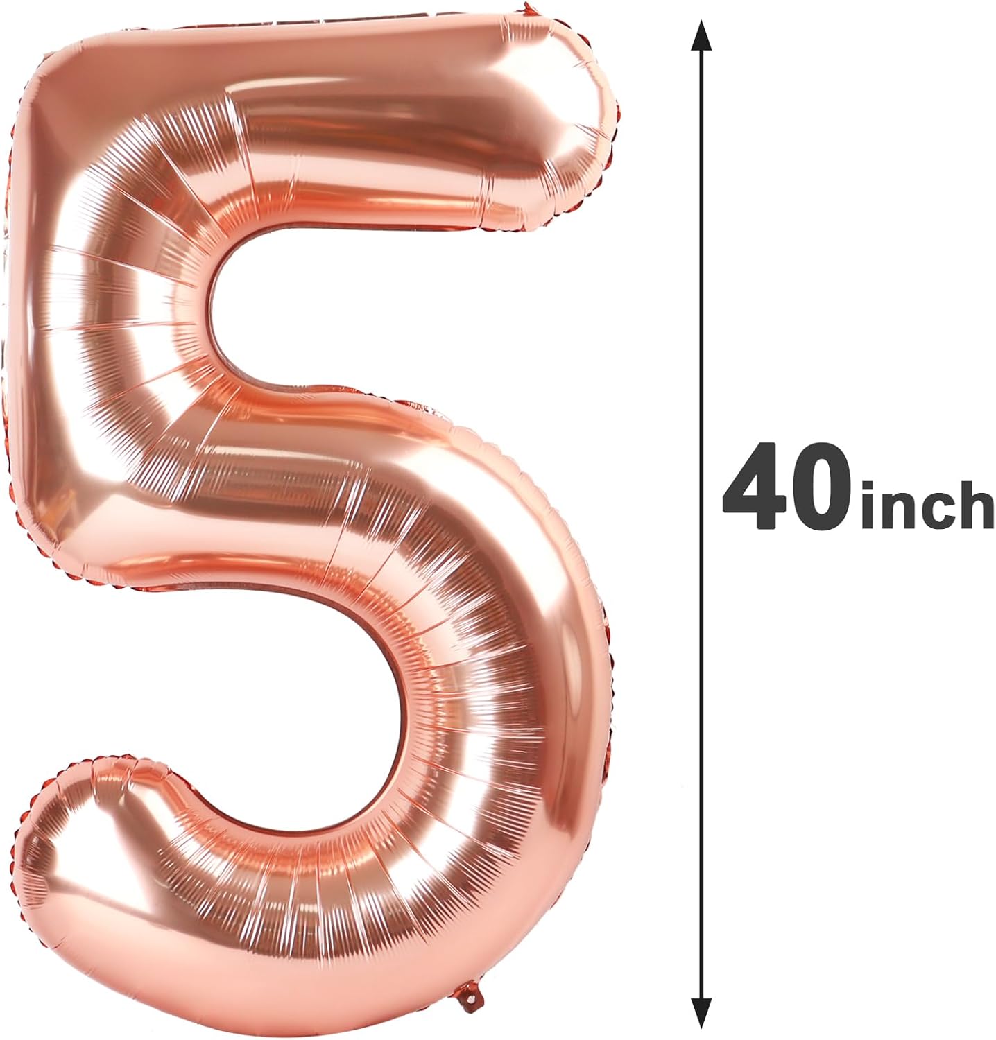 Rose Gold 40 Inch Large Number 5 Birthday Balloon, 2025 Five 5th 15 25 35 50 55 Birthday Celebration Decorations, Rose Gold Foil 5 Mylar Helium Balloons Girl Boy Anniversary Party Supplies
