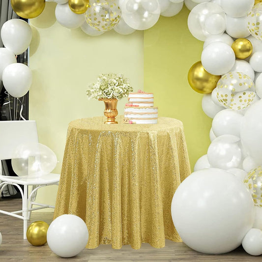 OQSQ Gold 50" Round Sequin Tablecloth, Glitter Tablecloth for Bridal Shower Decorations, Birthday, Wedding, Dessert, Banquet.