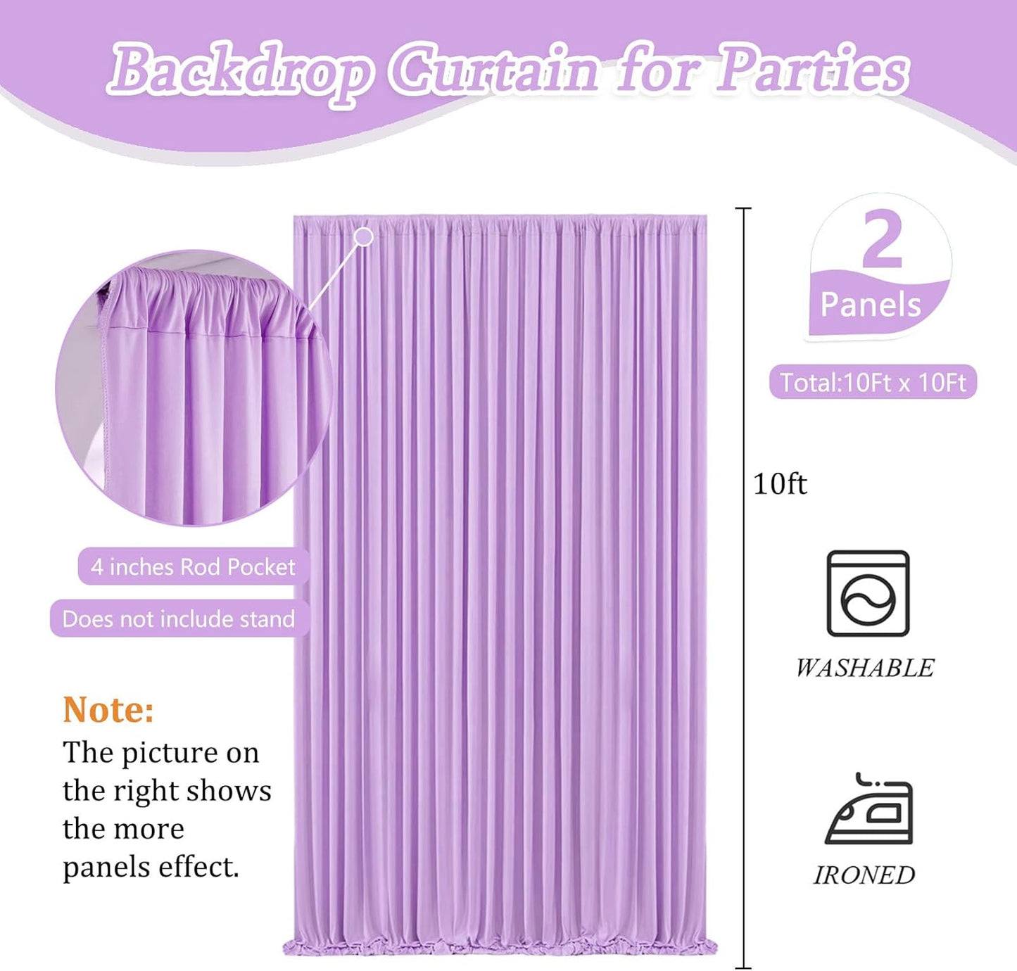 10 x 10 Feet Light Purple Backdrop Curtain for Partie, Background Curtains for Photoshoot, Birthday, Wedding, Halloween, Thanksgiving, Christmas Day, New Year Party Decorations 5Ft x 10Ft, 2 Panels