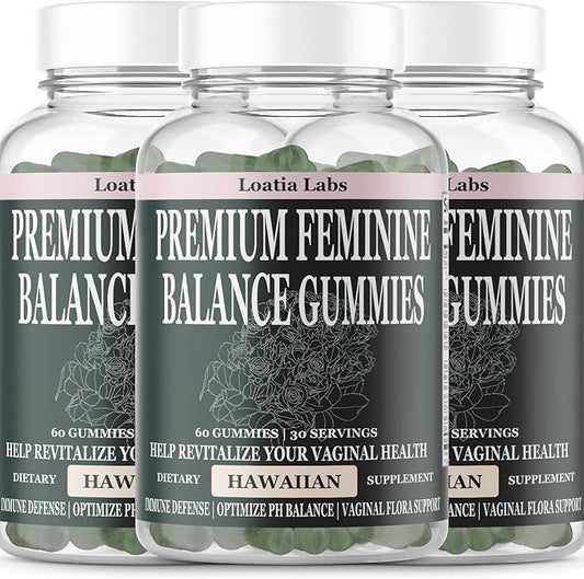 Vital Premium Feminine Balance Gummies for Women's Health & Wellness & Nutrition - Immune Support - Vegan, Gluten-Free & Halal Source - Hawaiian Pineapple - 60 Gummies - 30 Servings (3 Bottles)