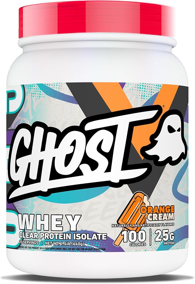 GHOST Clear Whey Isolate Protein Powder, Orange Cream - 1.4 LB Tub, 25G of Whey Protein - Post Workout Drink for Muscle Gain & Recovery – Sugar Free, Soy Free & Zero Fat, 20 Servings