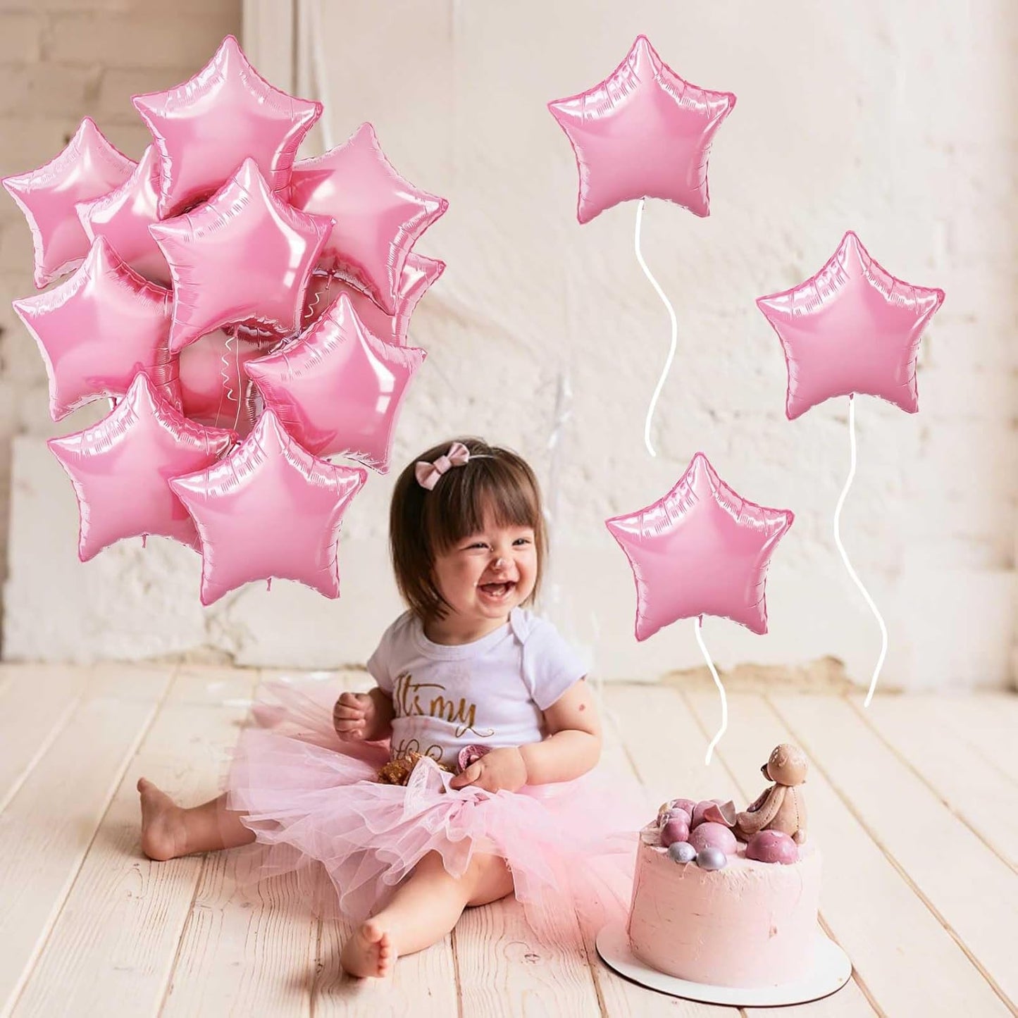 Star Foil Balloons, 18 Inch Light Pink Aluminum Foil Stars - 10 Pcs Pastel Pink Pentagram Balloons for Girls Women Birthday Wedding Baby Shower