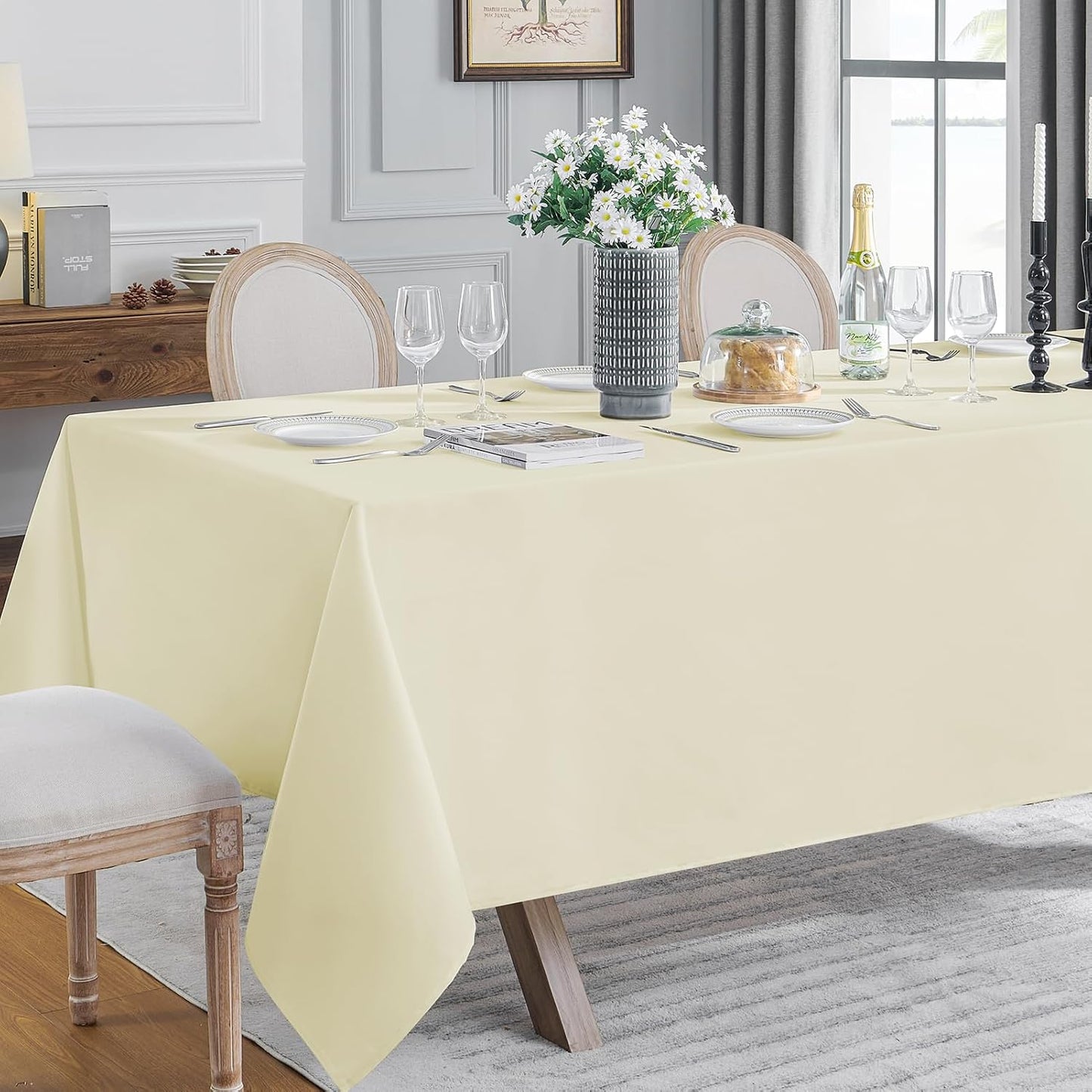 VidaFete Tablecloth 10 Pack 90 * 156inch Rectangle Table Cloth Polyester, Stain Wrinkle Resistant Polyester Dining Table Cover for Kitchen Dinning Party Wedding Rectangular Buffet Decoration(Ivory)