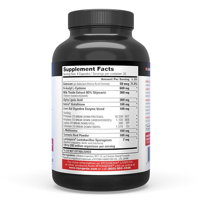 Myogenix Liver Fix – Professional Liver & Organ Detox Formula – Enhances Digestion – Supports Fat Metabolism – Easy-to-Swallow – Dietary Supplement (120 Capsules)