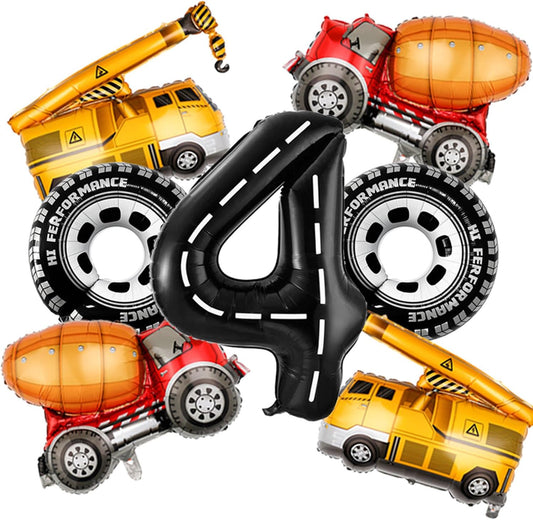 Construction Balloons 4rd Birthday Decorations for Boys 40inch Number 4 Balloons Truck Foil Balloon for Construction Birthday Party Decorations Supplies