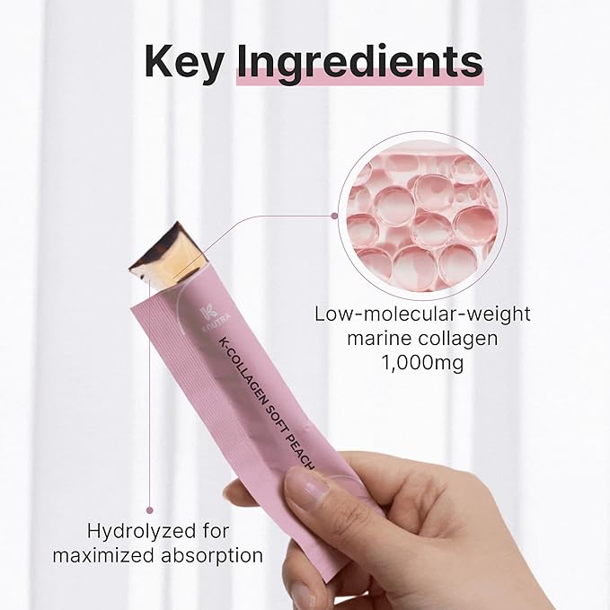 K-Nutra K-Collagen Soft Peach (15.9oz, 30 Sticks) - Holiday Gifts - Skin, Hair, Nail Health, Tasty Jelly, Fast Absorption. Low-Molecular Marine Collagen, Vitamin C