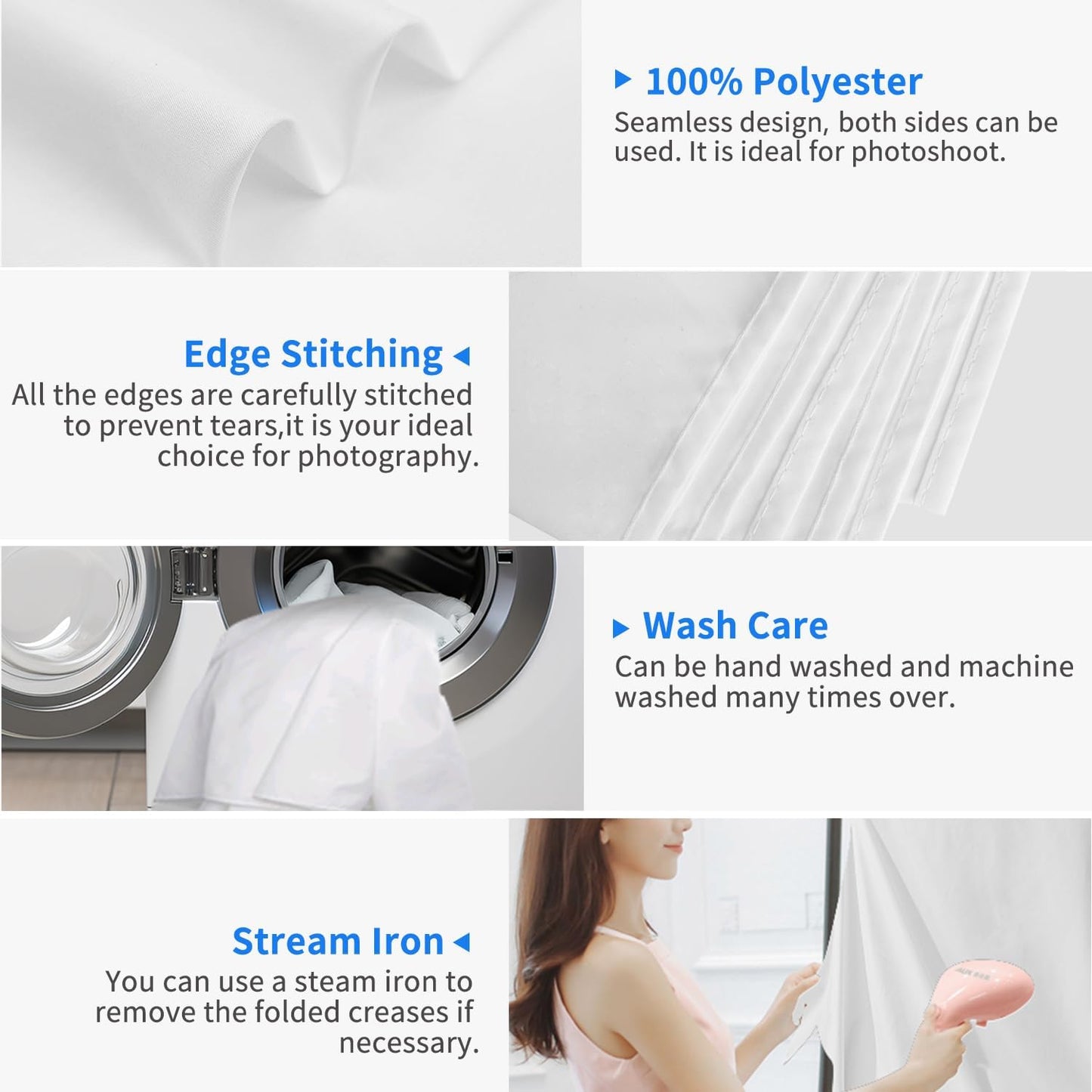 HEMMOTOP White Photography Backdrop, 10x8 ft White Photo Backdrops Background Curtain for Photoshoot, Video Recording, Photographic Studio, Picture, Party, Photos, Product (Backdrop only)