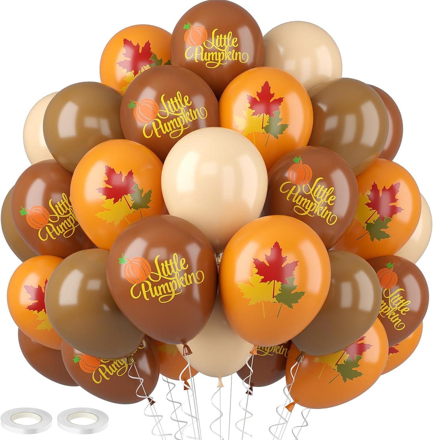 Fall Balloons, 52 PCS Brown Burnt Orange Autumn Balloons with Metallic Gold Confetti Balloon, Brown Sand White Balloon for Thanksgiving Gradution Pumpkin Baby Shower Fall Party Decorations