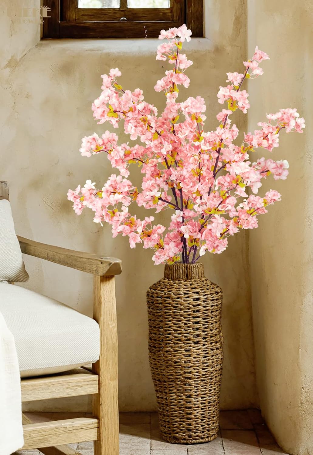 Uieke Silk Cherry Blossom Branches, 39.3in Artificial Cherry Blossom Tree Stems, Fake Plum Blossom Flowers Arrangement for Wedding Home Japanese Decor, Set of 3, Pink