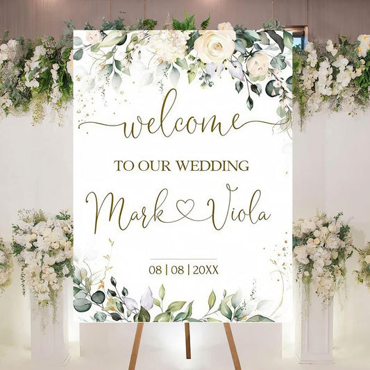 Personalized Welcome To Our Wedding Sign, Wedding Decorations, Flowers Wedding Sign #8, Vesion 8