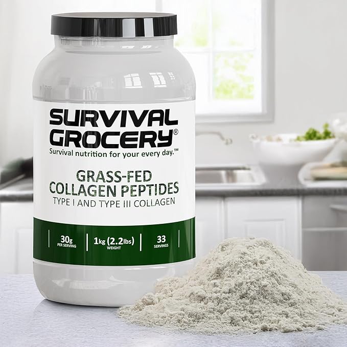 Survival Grocery® Collagen Peptides Powder – Grass Fed Hydrolyzed Collagen Protein Supplement, Types I & III, Unflavored, Gluten Free, Keto Friendly, Non-GMO, Dairy Free, 4kg, 4 Jugs