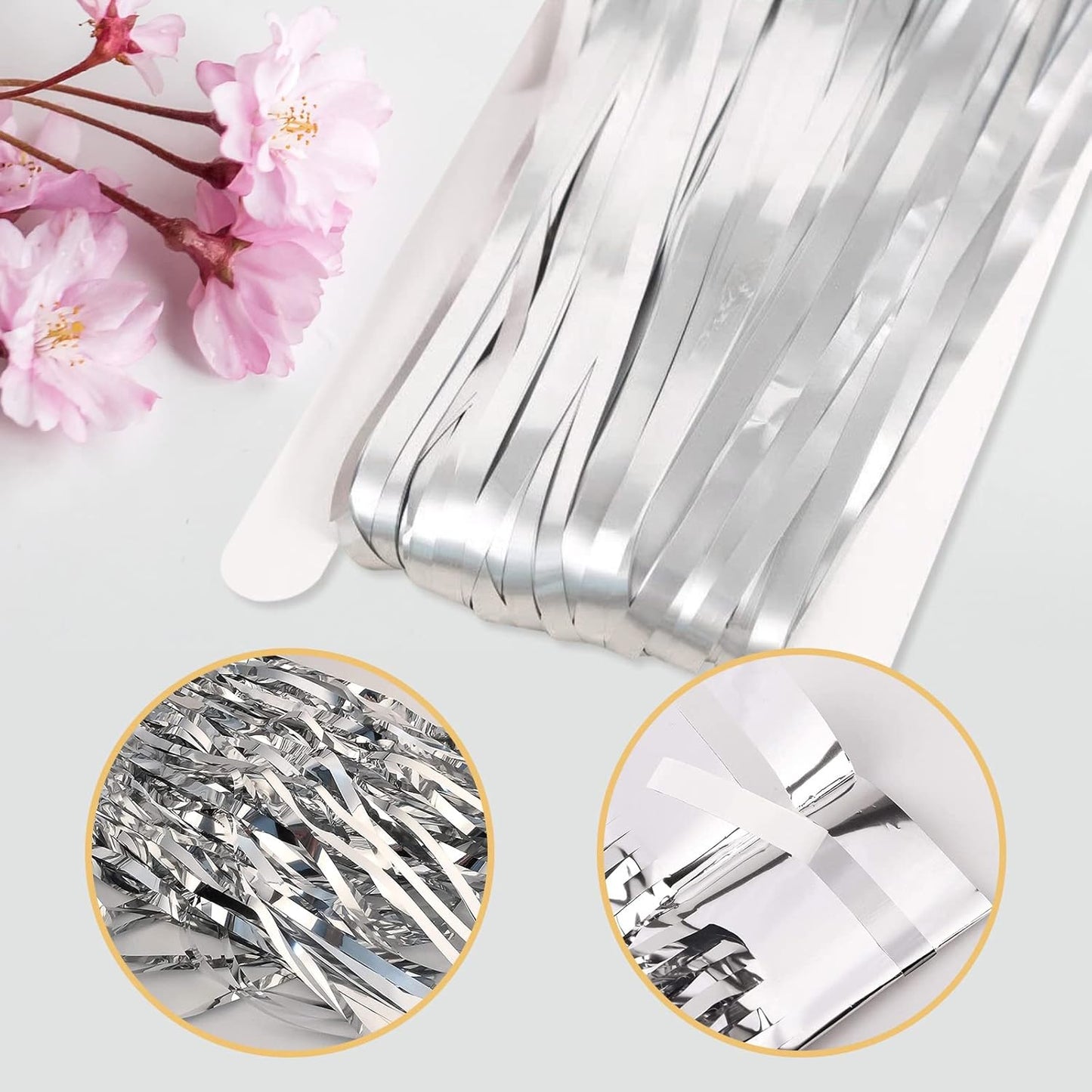 5 Pack Silver Fringe Backdrop 3.2ft x 8.2ft Silver Foil Fringe Curtains Party Tinsel Curtain Backdrop Streamers for Birthday Party Decoration Wedding Christmas Decoration (Silver)