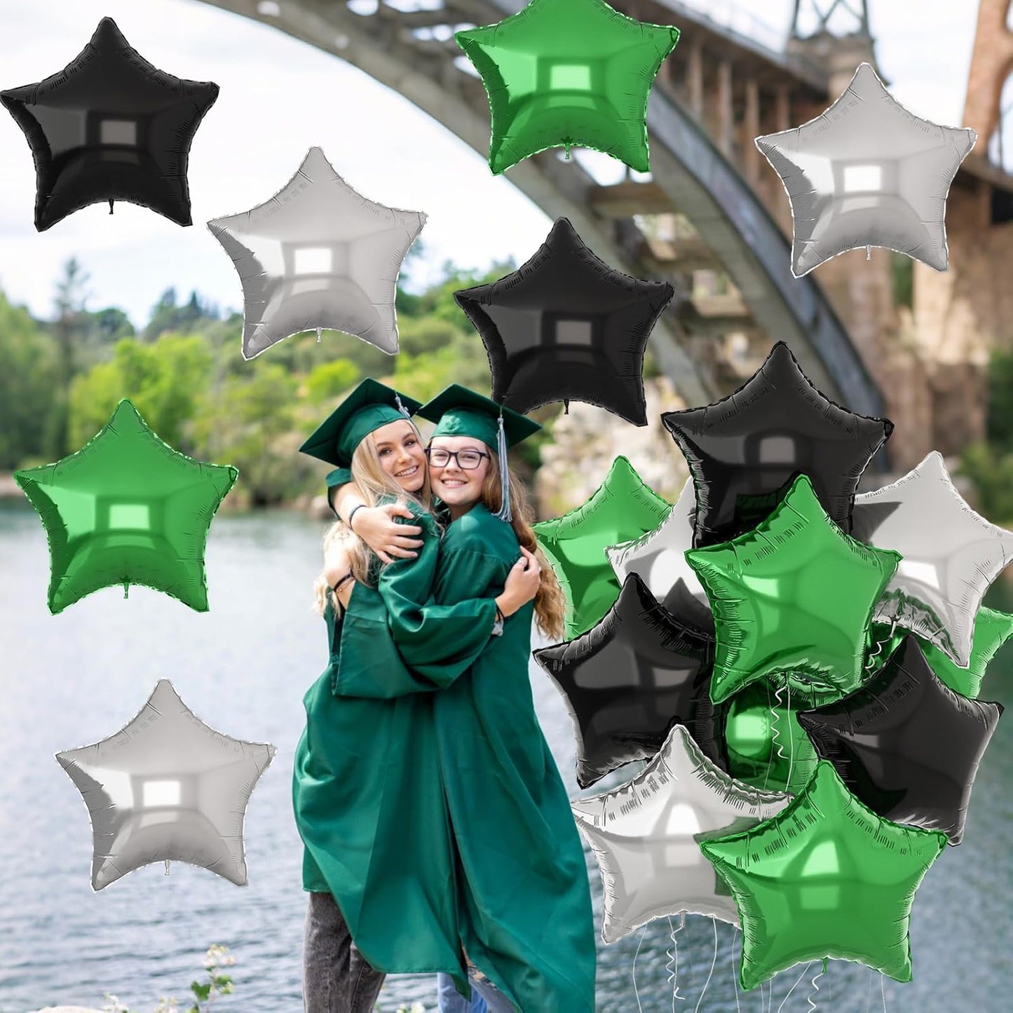 Green Black Star Balloons, 18Inch Balck Olive and Silver Stars Shape Foil Balloons Helium, 12Pcs Green Pentagram Mylar Party Decoration for Boy Men Birthday Graduation Video Games Soccer Party Supplie