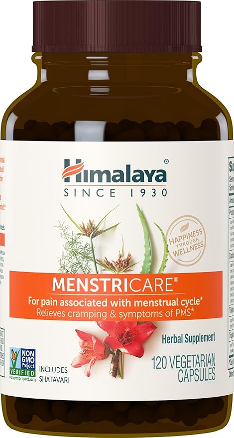 Himalaya MenstriCare, 30 Day Supply - Supports PMS, Menstrual Cramp Relief, and Hormone Balance for Women - Vegan, Non-GMO, Gluten Free, 120 Capsules