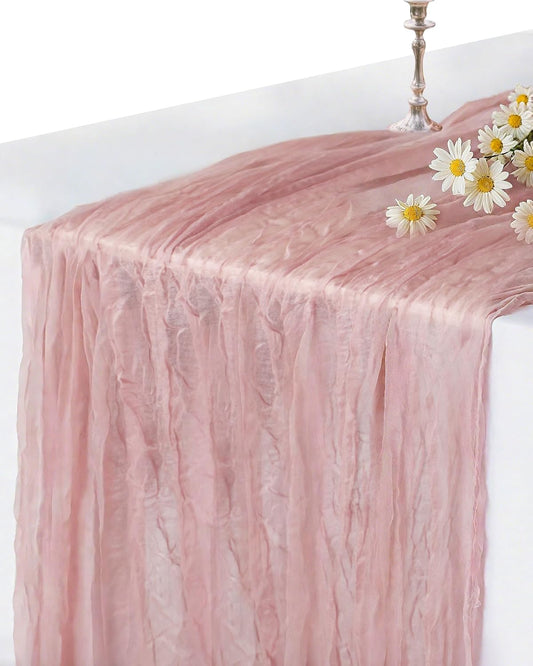 Pink Cheesecloth Table Runner 120 Inch, Dusty Pink Boho Rustic Gauze 10 FT, Summer Cheese Cloth Runner for Wedding, Baby Shower, Party, Farmhouse Centerpiece Home Decorations