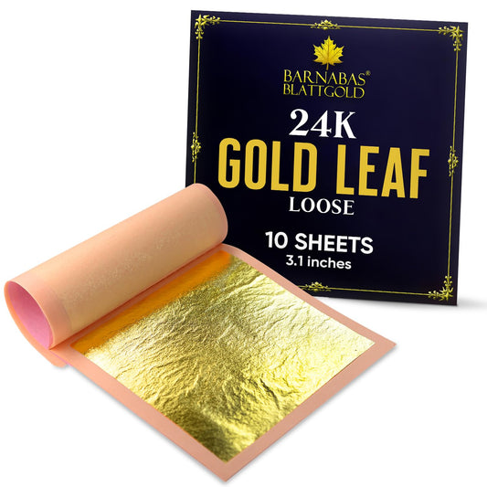 Barnabas Blattgold Edible Gold Leaf 24K - Cake Decorations, Loose Gold Leaf Sheets for Cupcakes - 3.1 inches, Book of 10