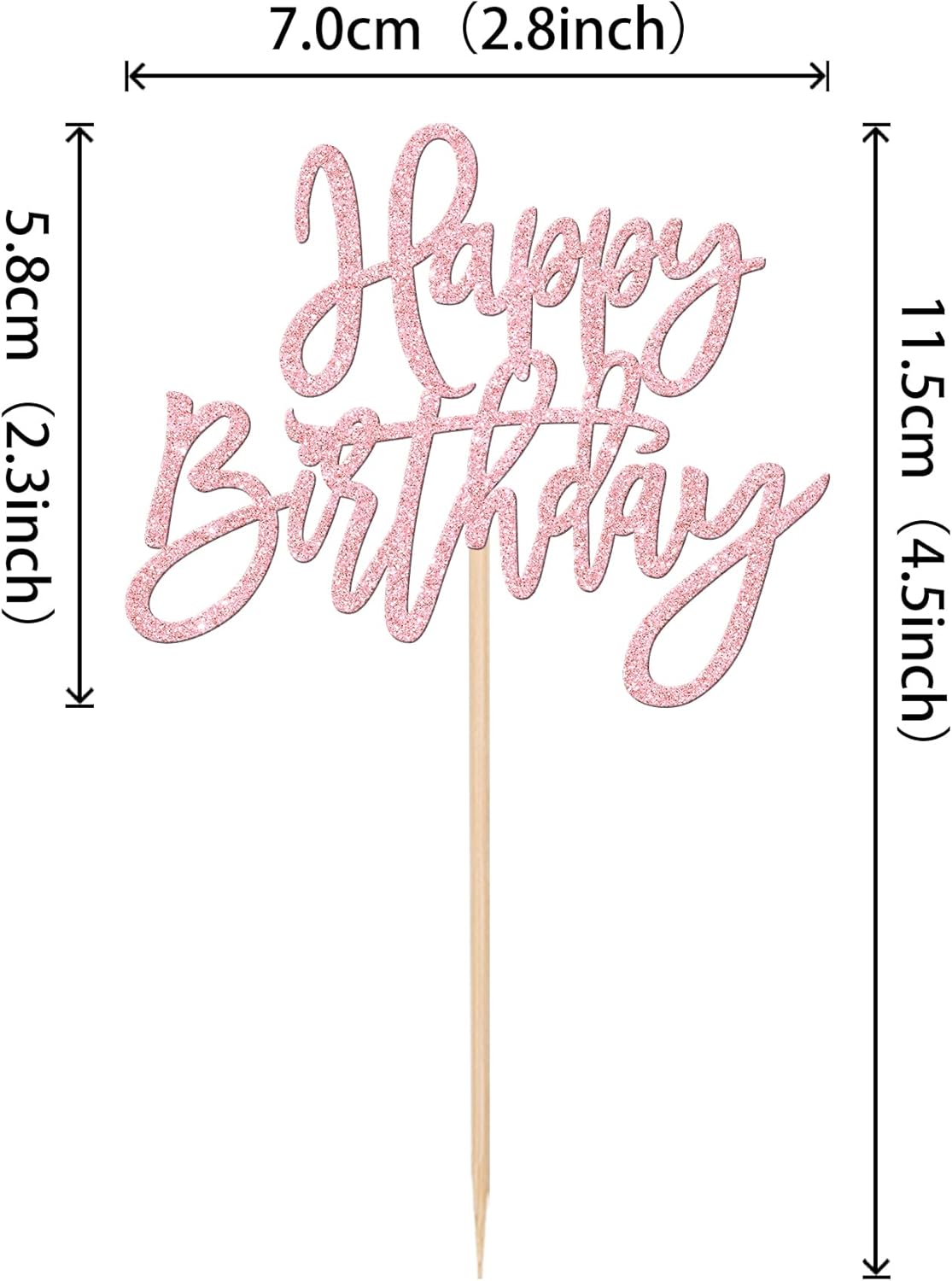 24 PCS Happy Birthday Cupcake Toppers Glitter Picks for Celebrating Anniversary Theme Party Cake Decorations Supplies Light Pink