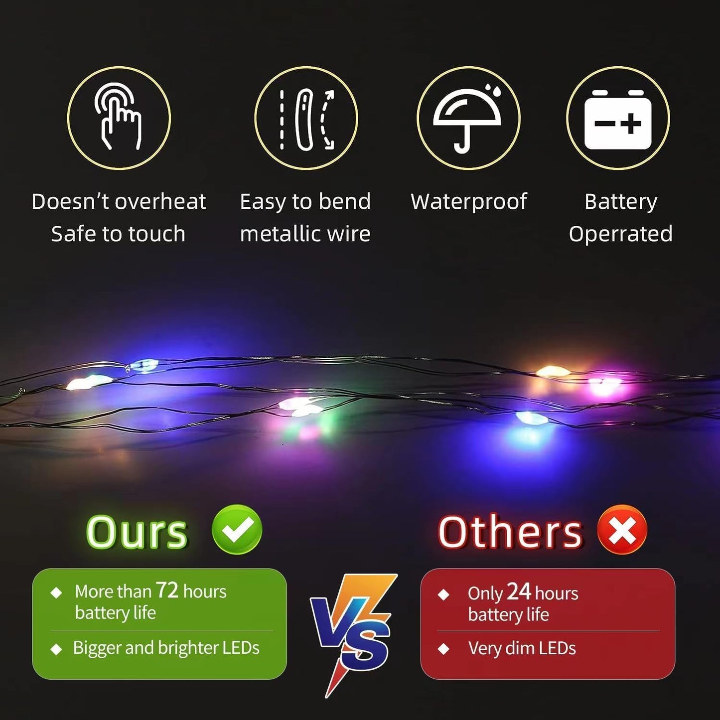 LAMPHOME 6 Pack Easter Fairy Lights Battery Operated - 7ft 20 LED Copper Wire Mini String Light Firefly for Mason Jars DIY Crafts Christmas Wedding Party Centerpiece Table Easter Decor,Multicolor