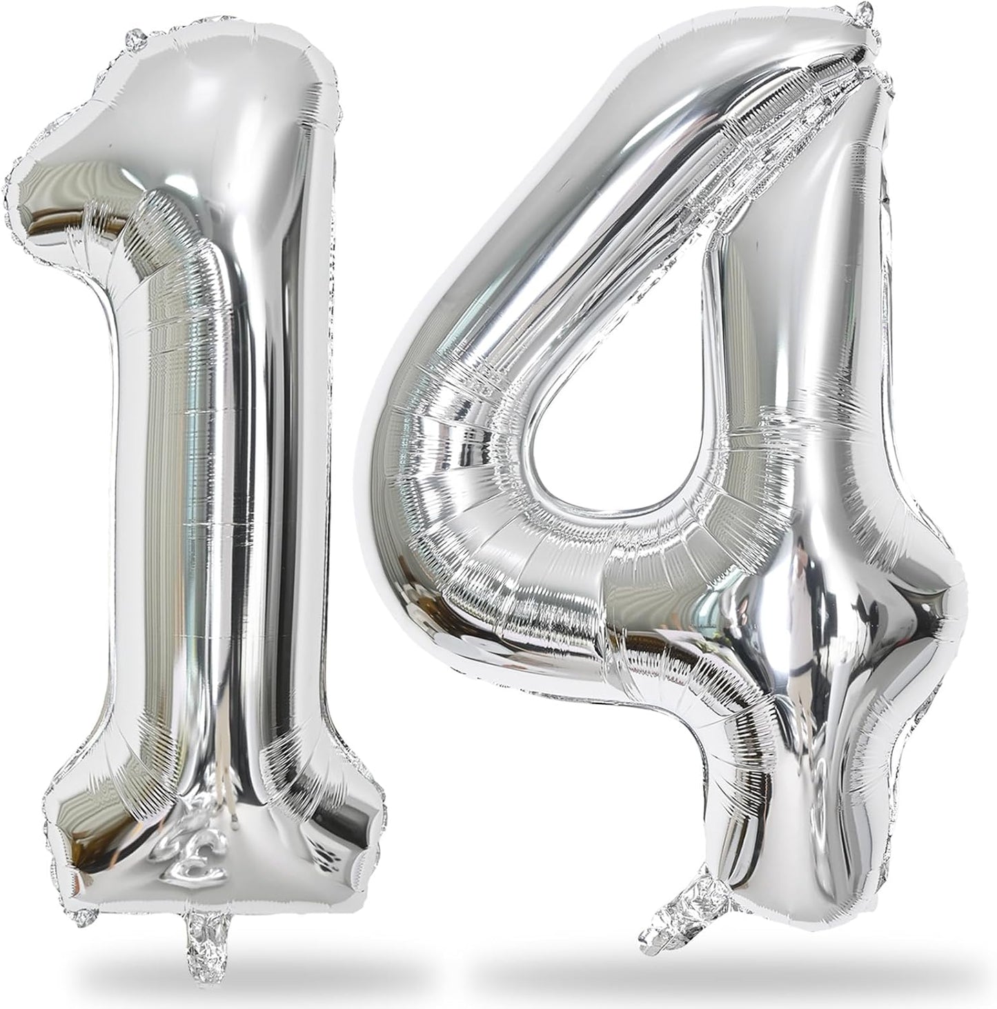 Large Silver 14 Balloon Numbers, Foil Number 1 and 4 Helium Balloon, 40 Inch Mylar Self Inflating Number 14 Balloon Set for Girls Boys 14th Birthday Party Decor Women Anniversary Decorations Supplies