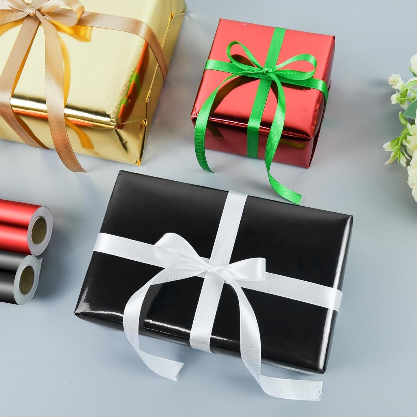 KMER LIFE Metallic Wrapping Paper Roll 17 x 394 inch for Birthday, Christmas, Baby Shower, Valentines, Wedding, Holiday - Premium Gift Wrap (Red)