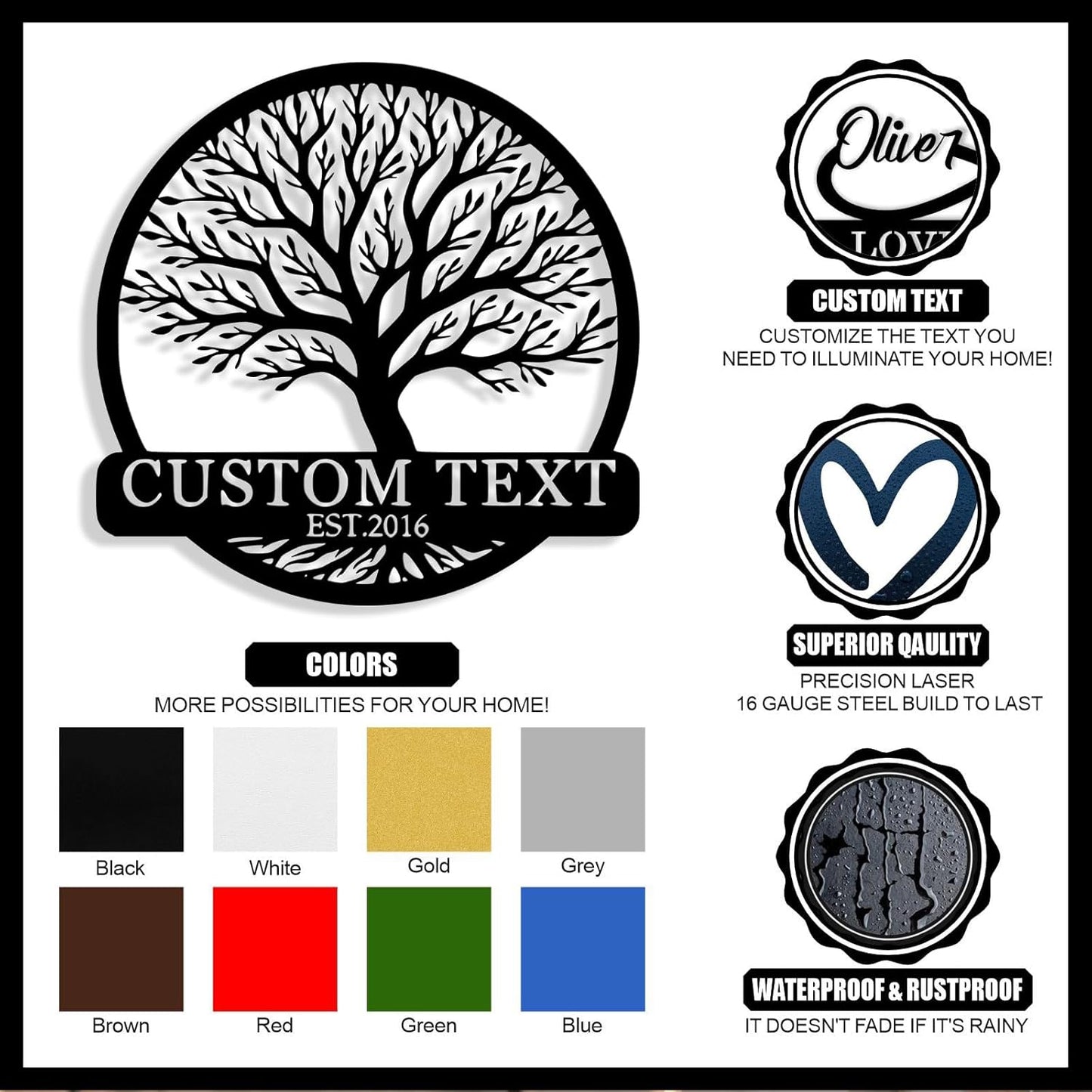 Personalized Tree of Life Metal Sign Wall Art Decor, Custom Wedding Gifts for Couples, Custom Family Name Sign, Christmas Valentine's Day Housewarming Gifts