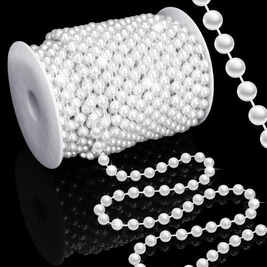 59 Feet 8mm Pearl Strings Garland for Crafts, Artificial Pearl Beaded Trim Chain Roll Strands for Wedding Centerpieces Bouquet Party Decoration Christmas Tree Garland, White
