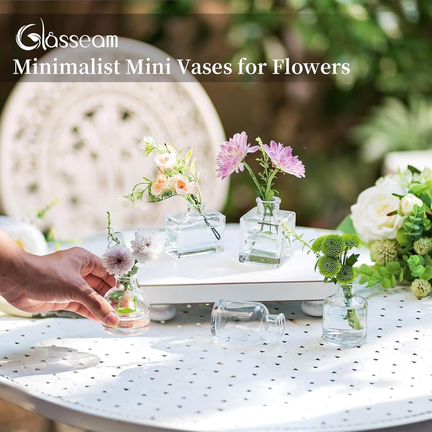 Glasseam Mini Bud Vases in Bulk 40: Clear Small Flower Vases for Centerpieces Cute Tiny Glass Vase for Flowers Modern Decorative Wedding Table Centerpiece for Dining Room Decor