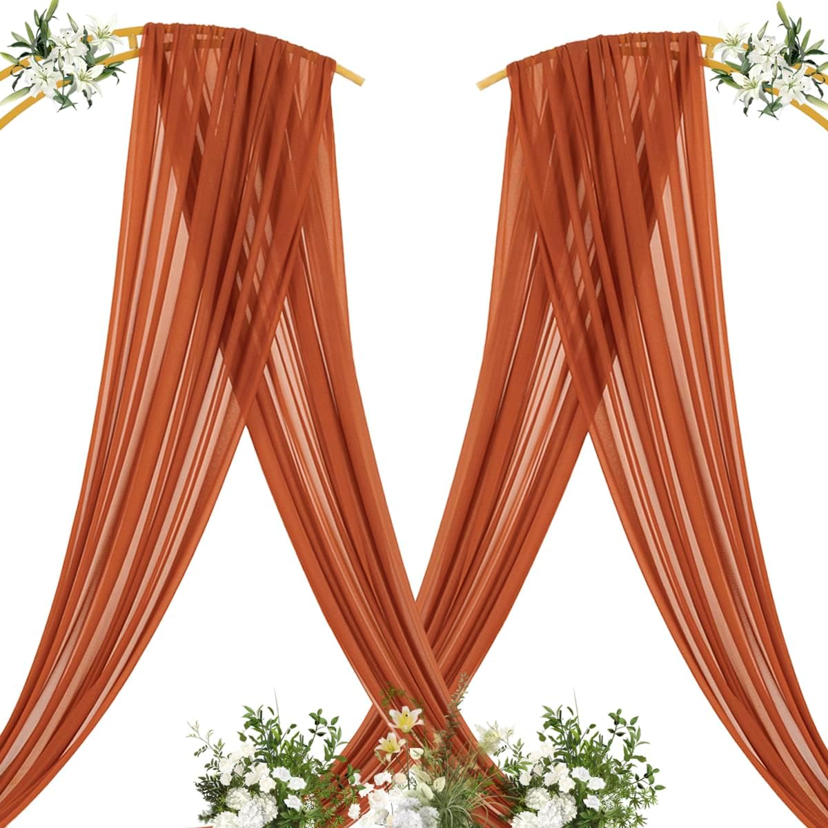MLMC Terracotta Wedding Arch Draping Fabric 1 Panel 29" x 20 FT Extra Long Gauze Drapes Sheer Backdrop Curtains 6.6 Yards Outdoor Drapery Panels for Wedding Ceremony Party Ceiling Decoration