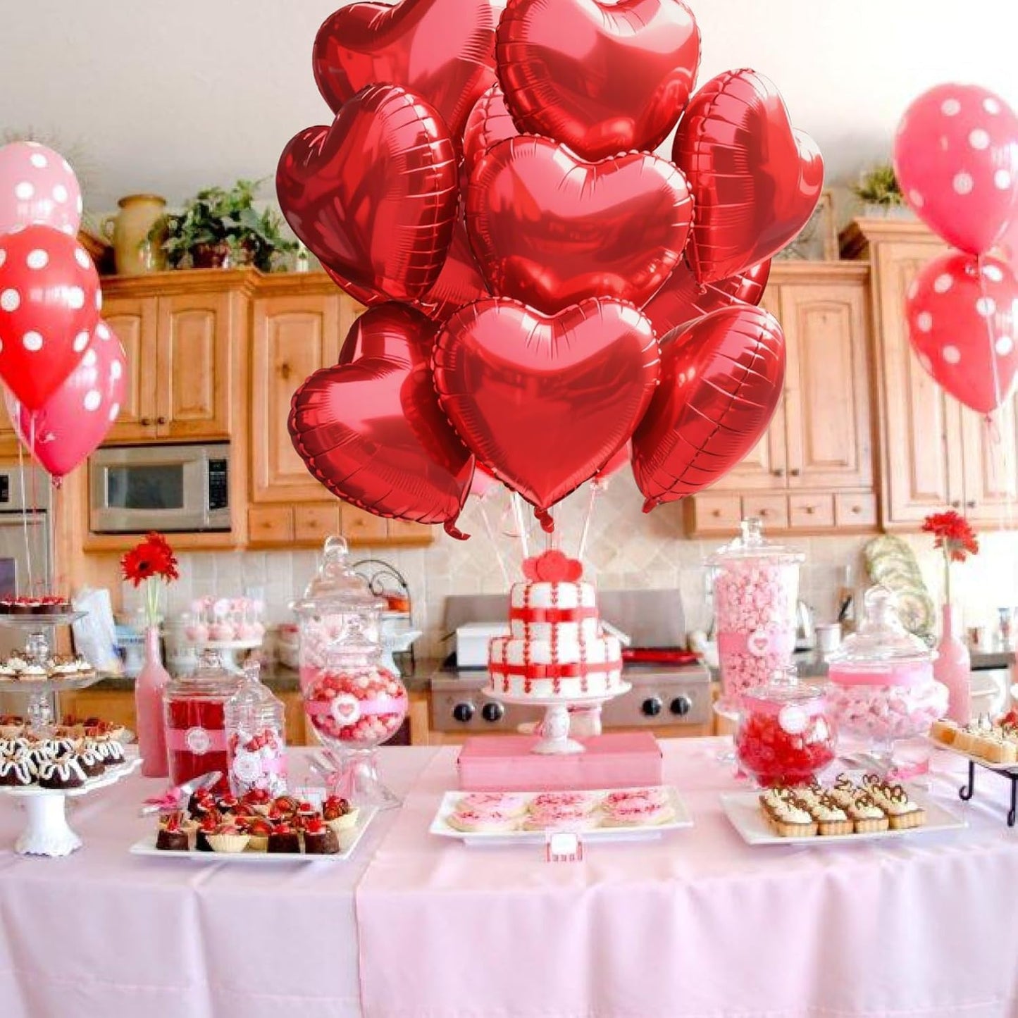 TONIFUL 15Pcs 18 Inch Red Heart Balloons Valentine’s Day Heart Shape Foil Mylar Balloons Decoration for Romantic Valentine's Day Wedding Bridal Shower Anniversary Engagement Party Supplies