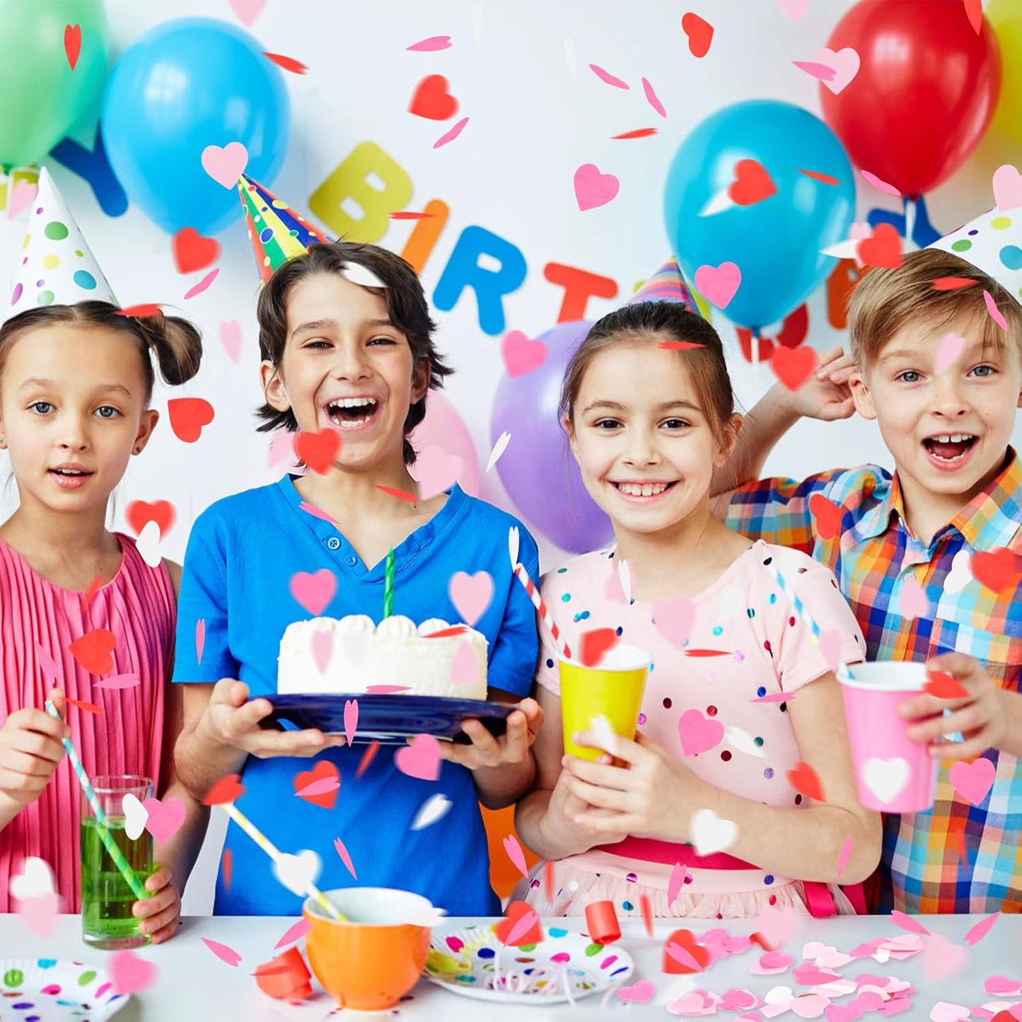 5000Pcs Heart Paper Confetti, Large Table Confetti Hearts Shaped for Valentine's Day, Wedding, Birthday, Bachelorette, Balloon Party Decoration (Red/White/Pink/Rose Red)