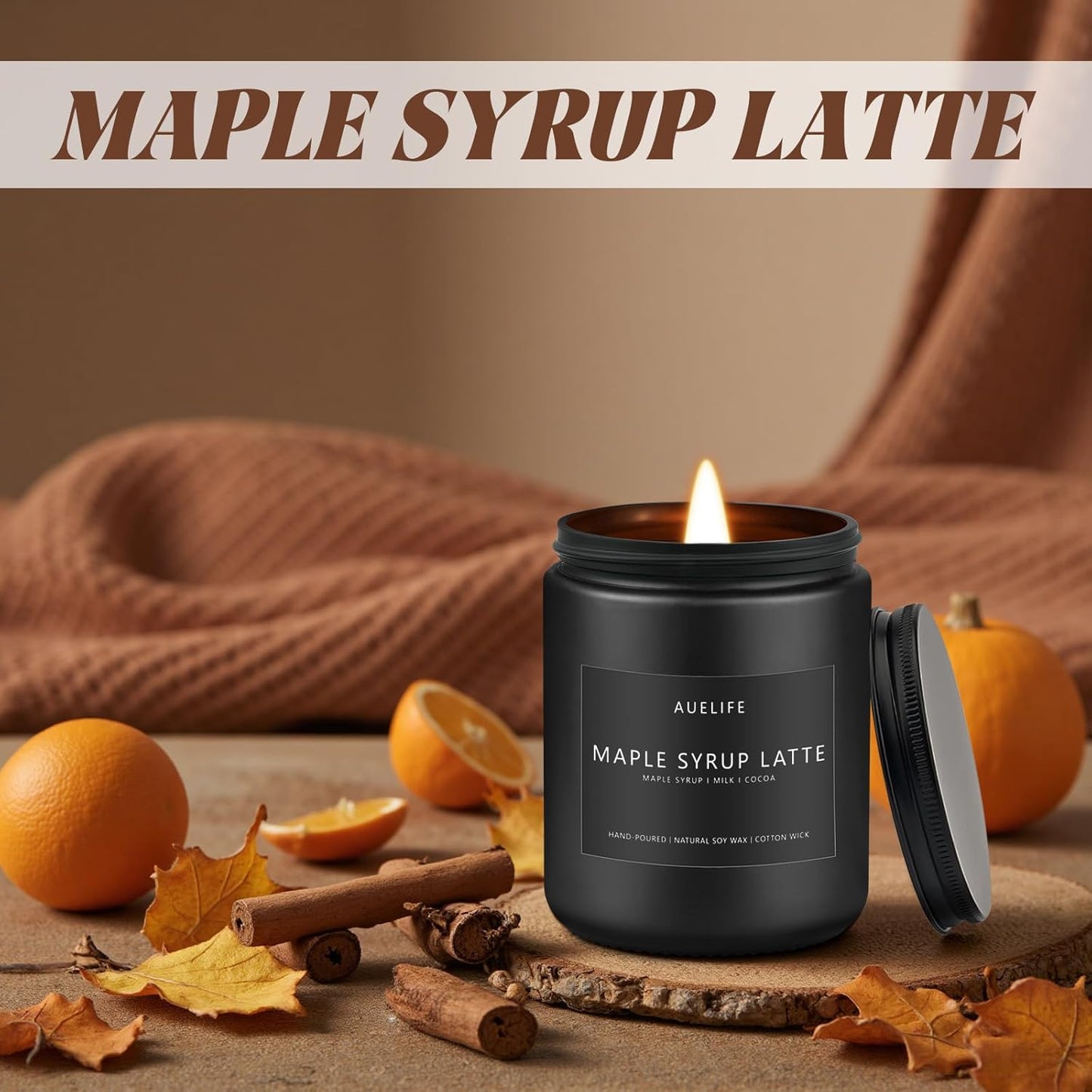 Fall Candle-Maple Syrup Latte Scented Candles for Home Decor, 7 oz Natural Soy Wax, Sweet & Cozy Autumn Candle, Aromatherapy Candles Gift for Coffee Lovers & Thanksgiving