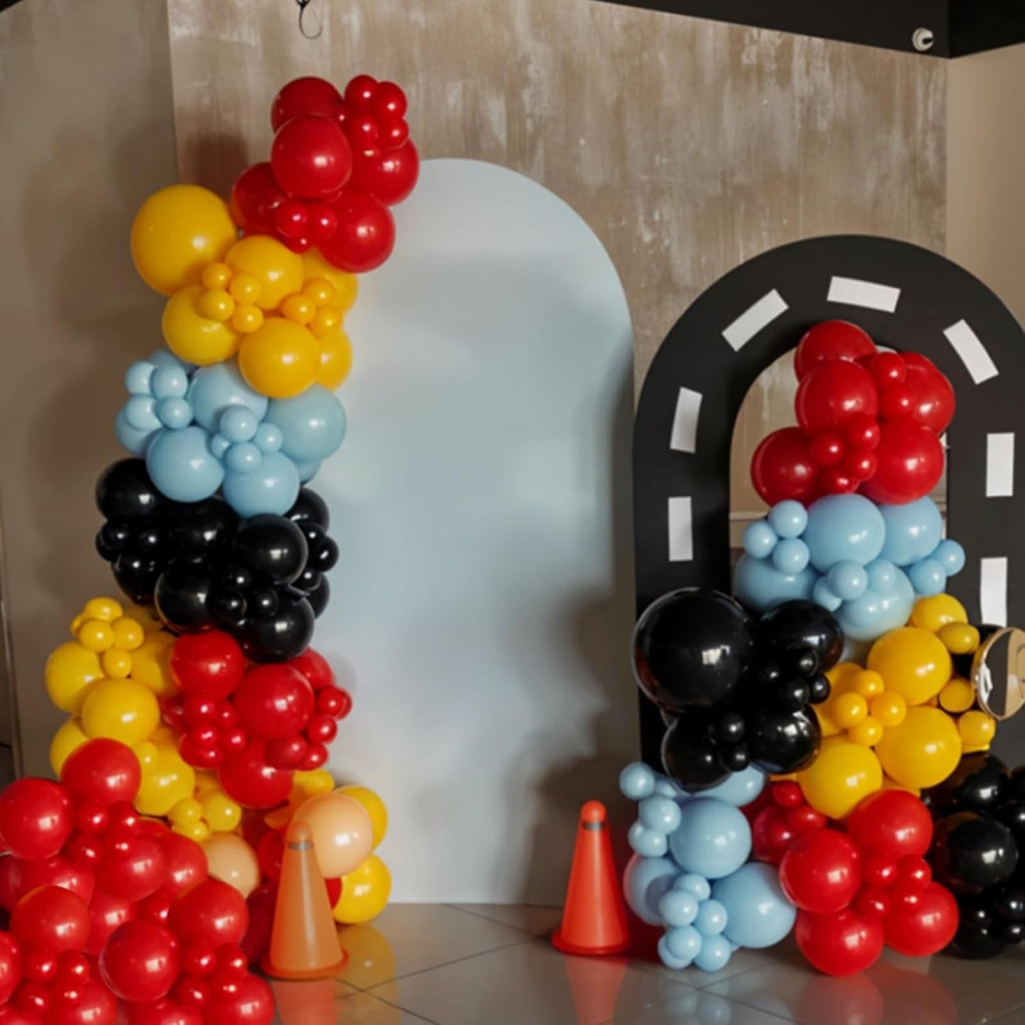 Race Car Balloons, 50Pcs 12 Inches Car Decorations with Red Blue Yellow Burnt Orange Black Party Balloons for Boy Birthday Race Car Themed Party Birthday Baby Shower Graduation Decorations