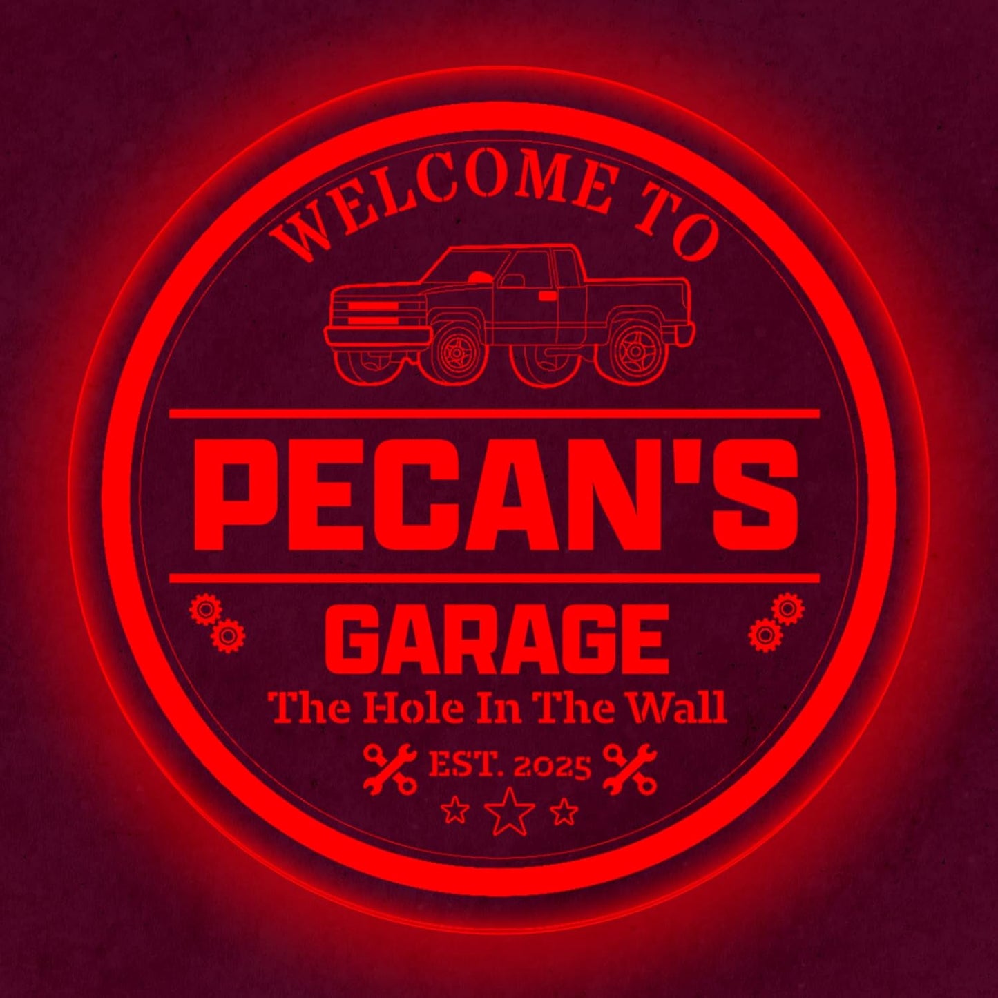 Custom Pickup Truck LED Sign – Personalized Color Changing Acrylic Wall Decor for Garage, Shop, or Man Cave (Garage 2, 20 INCHES)