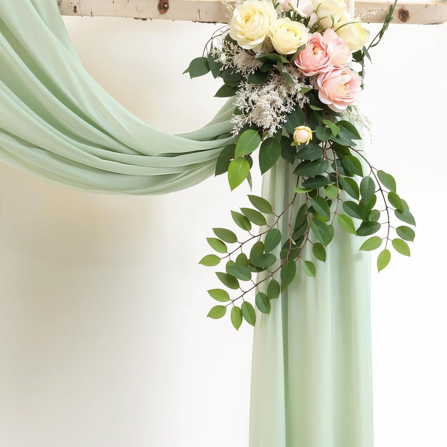 Wedding Arch Draping Fabric, 2 Panels 19FT Sage Green Arch Drapes Chiffon Fabric Drapery for Wedding Arch Decorations Ceremony Reception Party Ceiling Backdrop