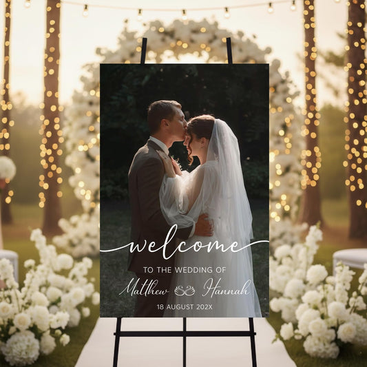 Personalized Wedding Photo Acrylic Welcome Sign – Custom Picture Board with Bride & Groom Names, Elegant Acrylic Wedding Reception Entrance or Ceremony Decoration, Indoor & Outdoor Keepsake Gift #14