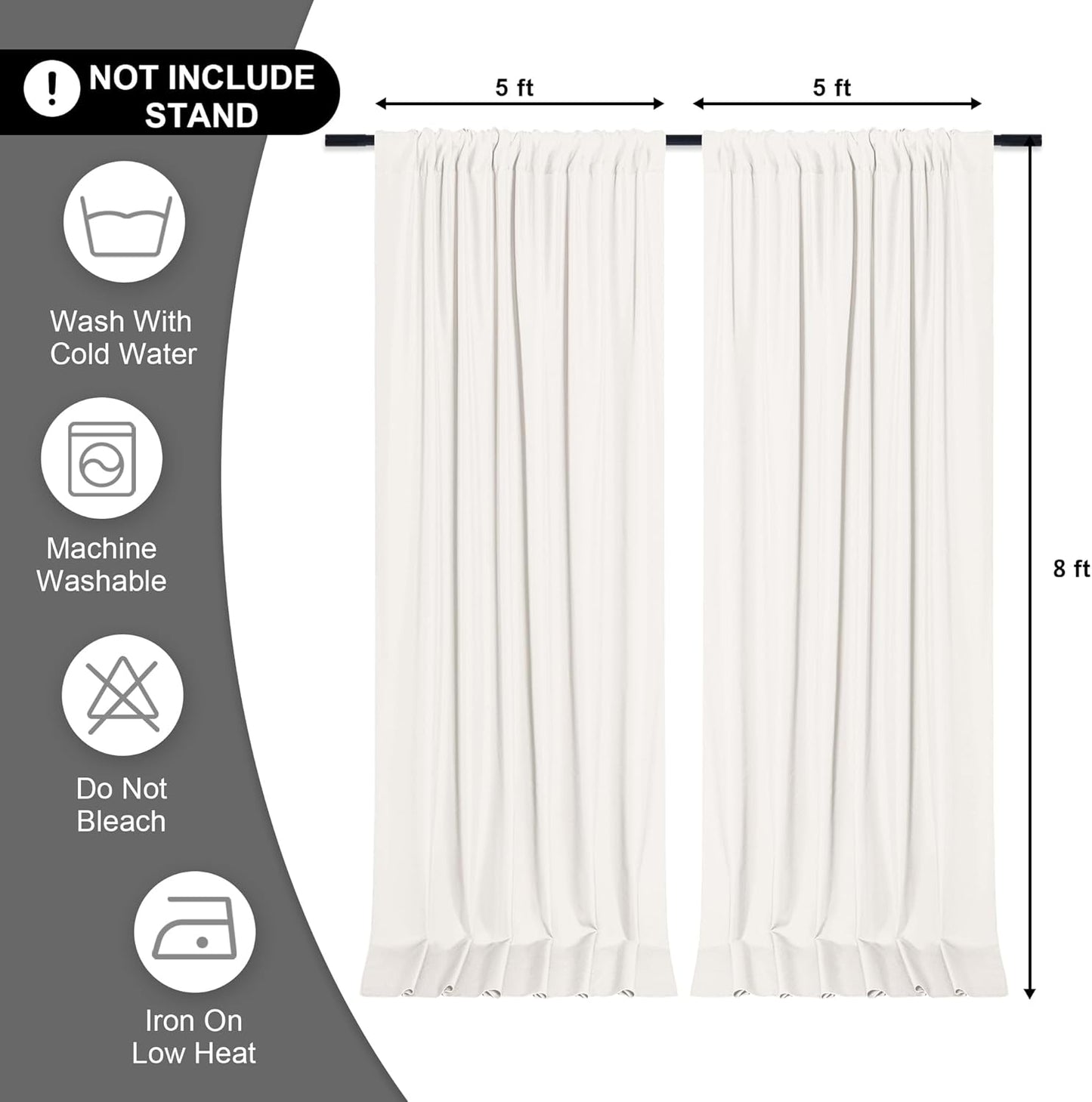 DWCN 10x8 FT Ivory Backdrop Curtains for Parties, Photography Backdrop Drapes with Rod Pockets for Wedding Decorations Stage Birthday Family Gatherings, 2 Panels 5ft x 8ft