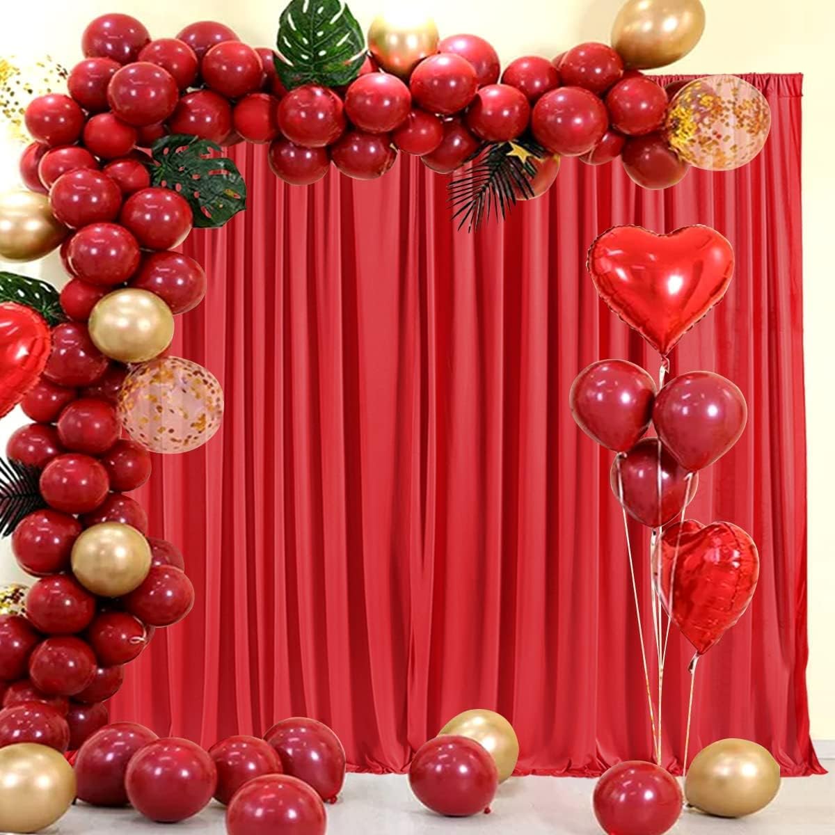 AK TRADING CO. 10 feet Wide x 12 feet Long IFR Polyester Backdrop Drapes Curtains Panels with Rod Pockets - Wedding Ceremony Party Home Window Decorations - (RED)