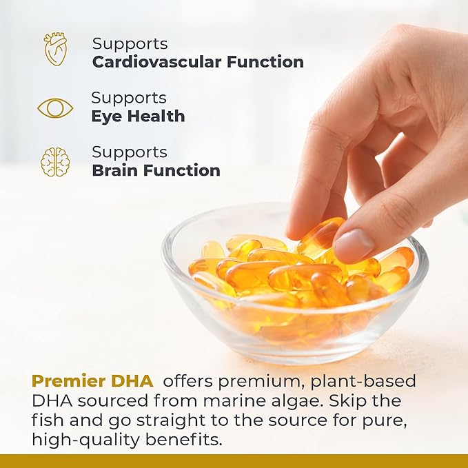 Premier Research Labs Premier DHA - Vegan DHA with Omega 3 Fatty Acids, Algae Based DHA for Women & Men, Natural DHA Supplement Suitable for Vegans- 60 Vegetarian Softgel Capsules