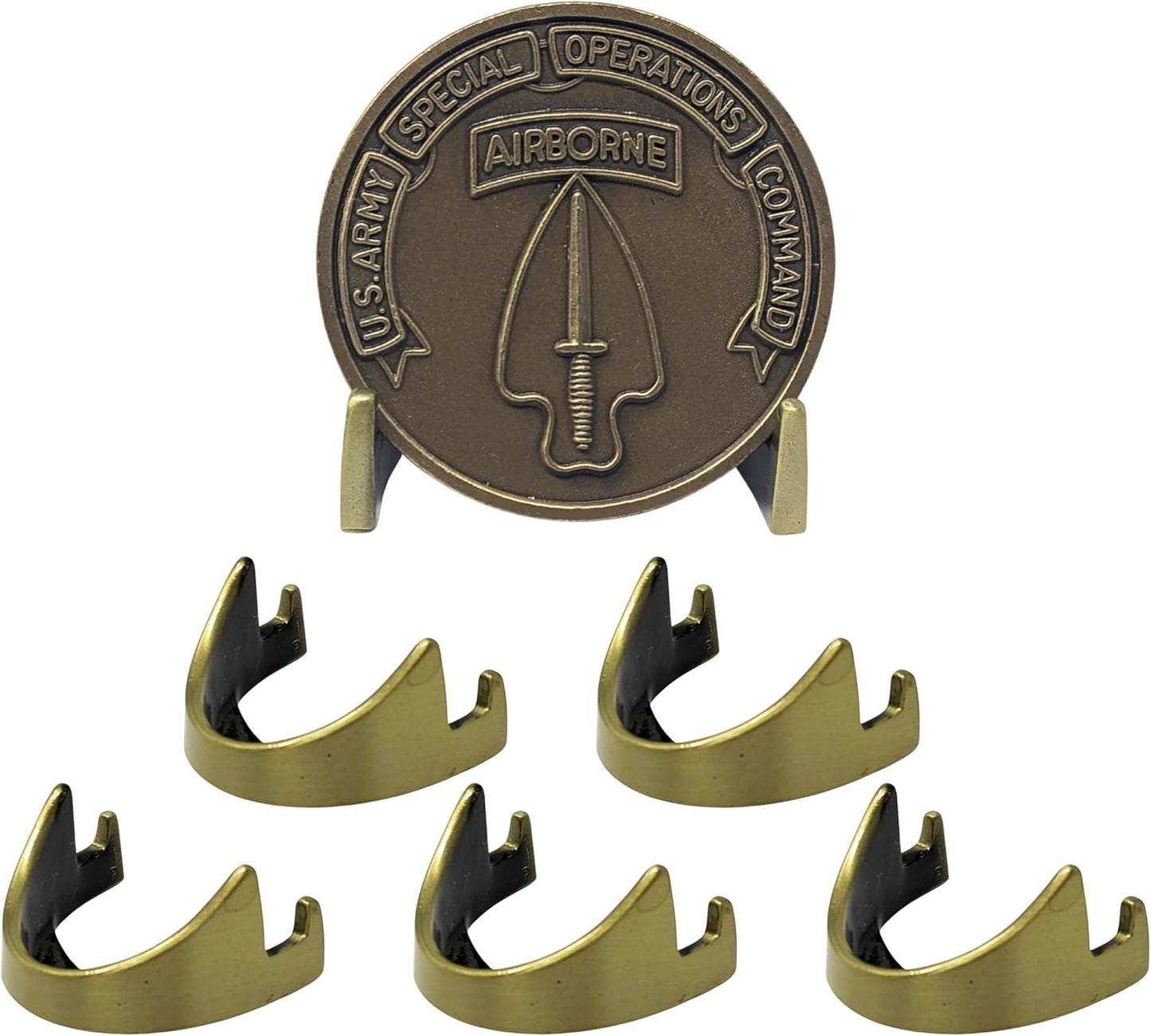 Military Challenge Coin Display Stand - Solid Metal with Anodized Finish - US Vet. Business (Antique Brass Five-Pack)