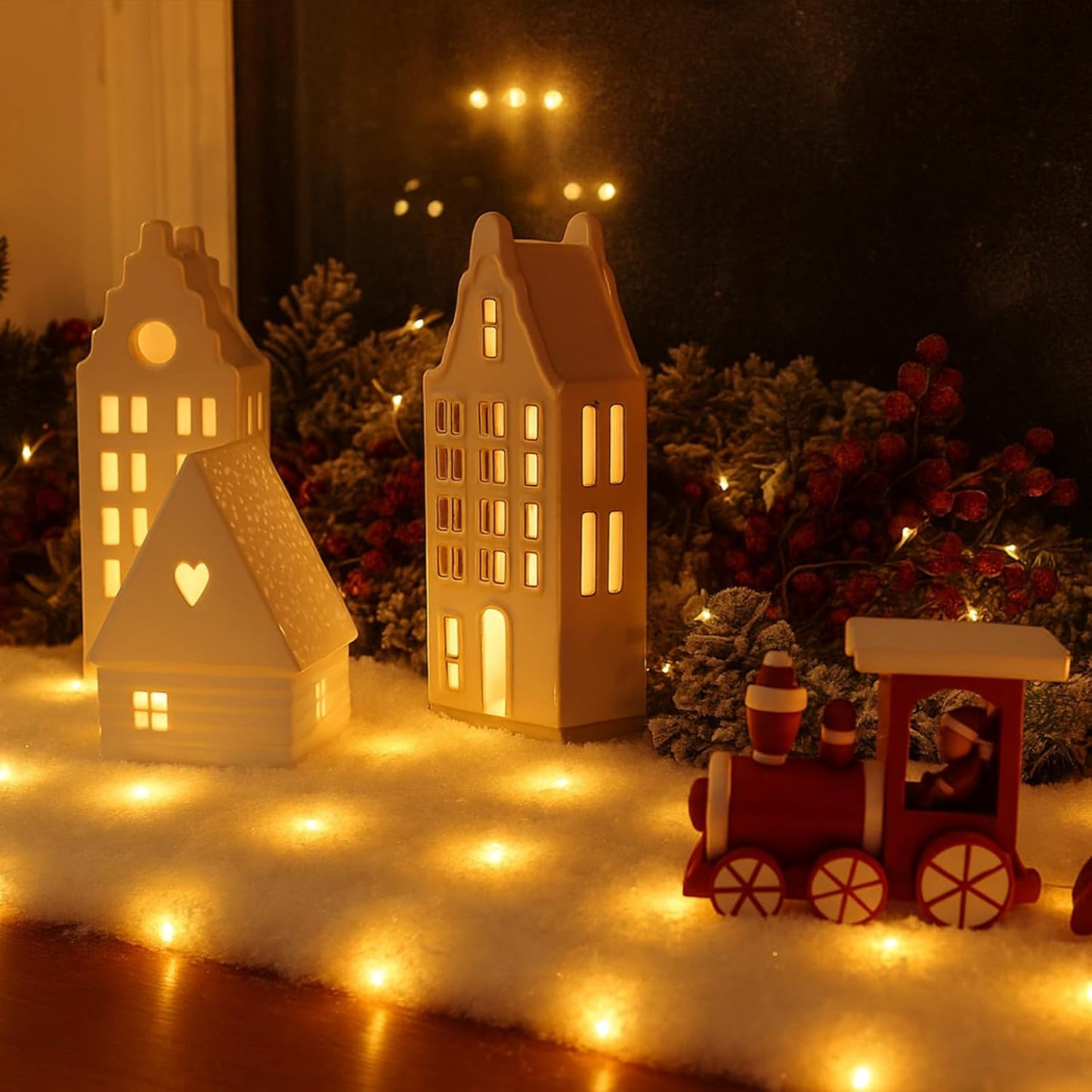 VIHOSE Christmas Snow Blanket with LED Lights String Pre Lit Artificial Fake Snow Blanket Roll Lighted Table Runner for Christmas Tree Village Display Winter Holiday Decor(Warm Light,94'' X 24'')