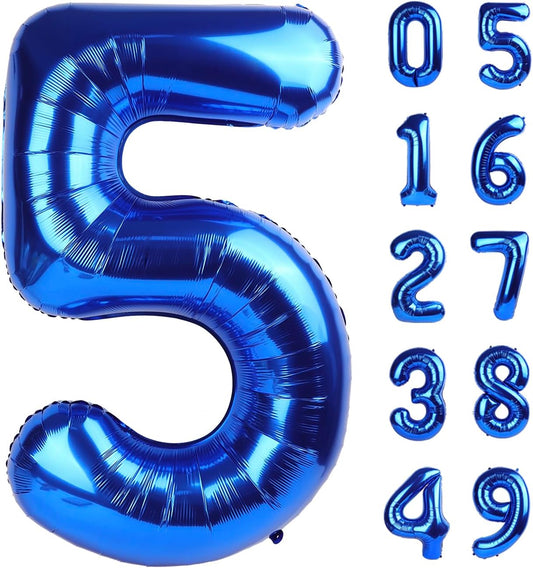 Big Mylar Navy Blue 5 Balloon 40 Inch, 5th Birthday Number Balloon Decorations, Men Boy 15 25 35 50 55 65 Birthday Numbers, Anniversary Party Supplies 2025 Foil Number Balloons