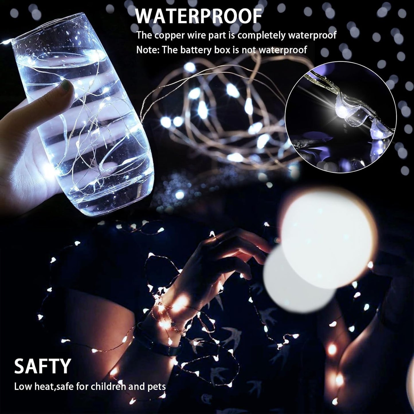 100 Pack White Fairy Lights 7Ft 20 LED Twinkle String Lights 3 Modes Battery Operated Waterproof Firefly Starry for Mason Jar Party Wedding Christmas Valentines Day Table Centerpieces,Cold White